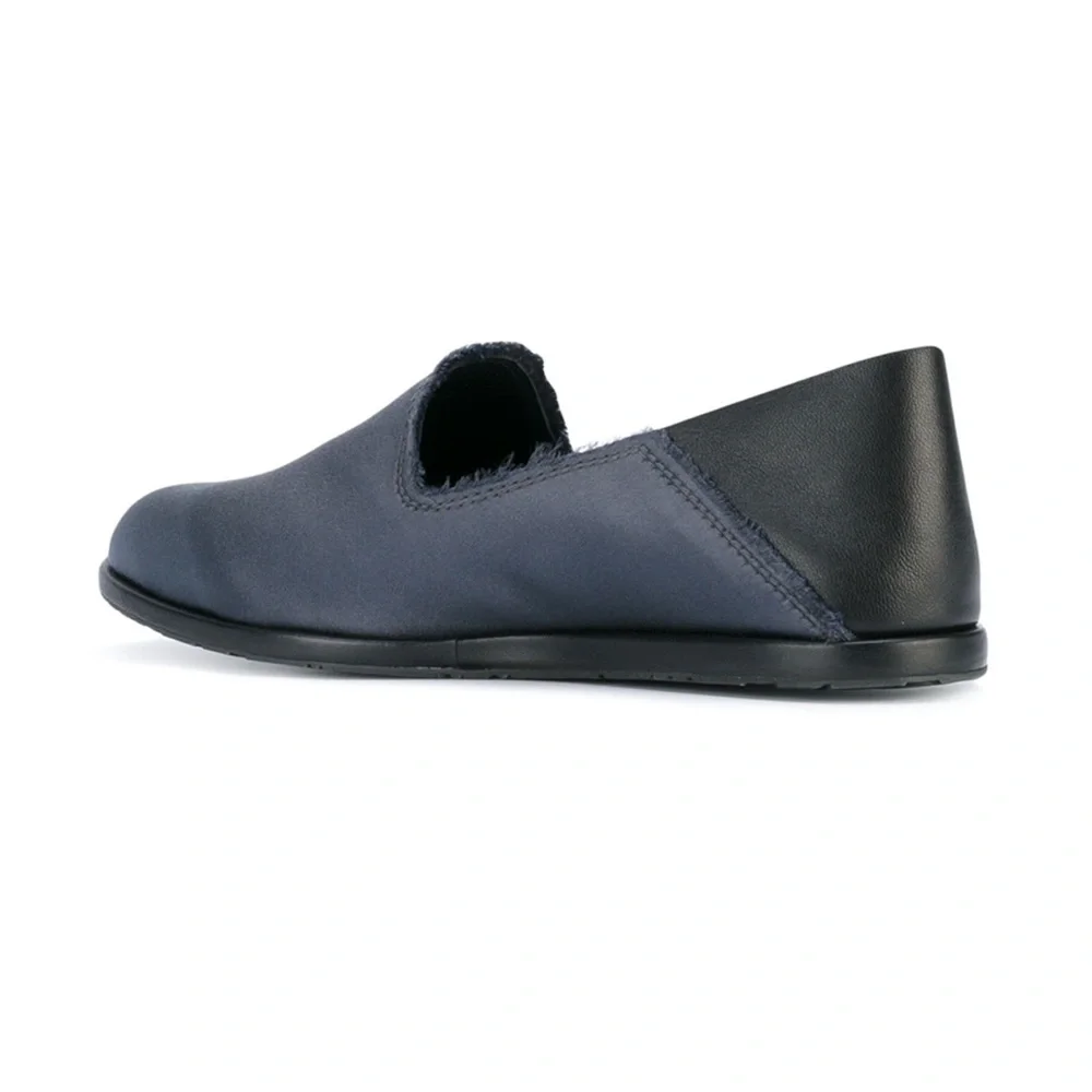 RARE Pedro Garcia Yamir satin leather slipper flat loafers gunmetal‎ blue/black